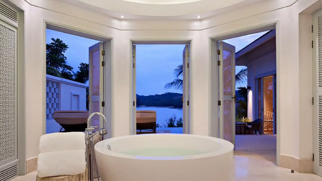 Soak in the view of the Andaman Sea.  #interiordesign #hospitalitydesign #luxuryhotels #travel #indulge
