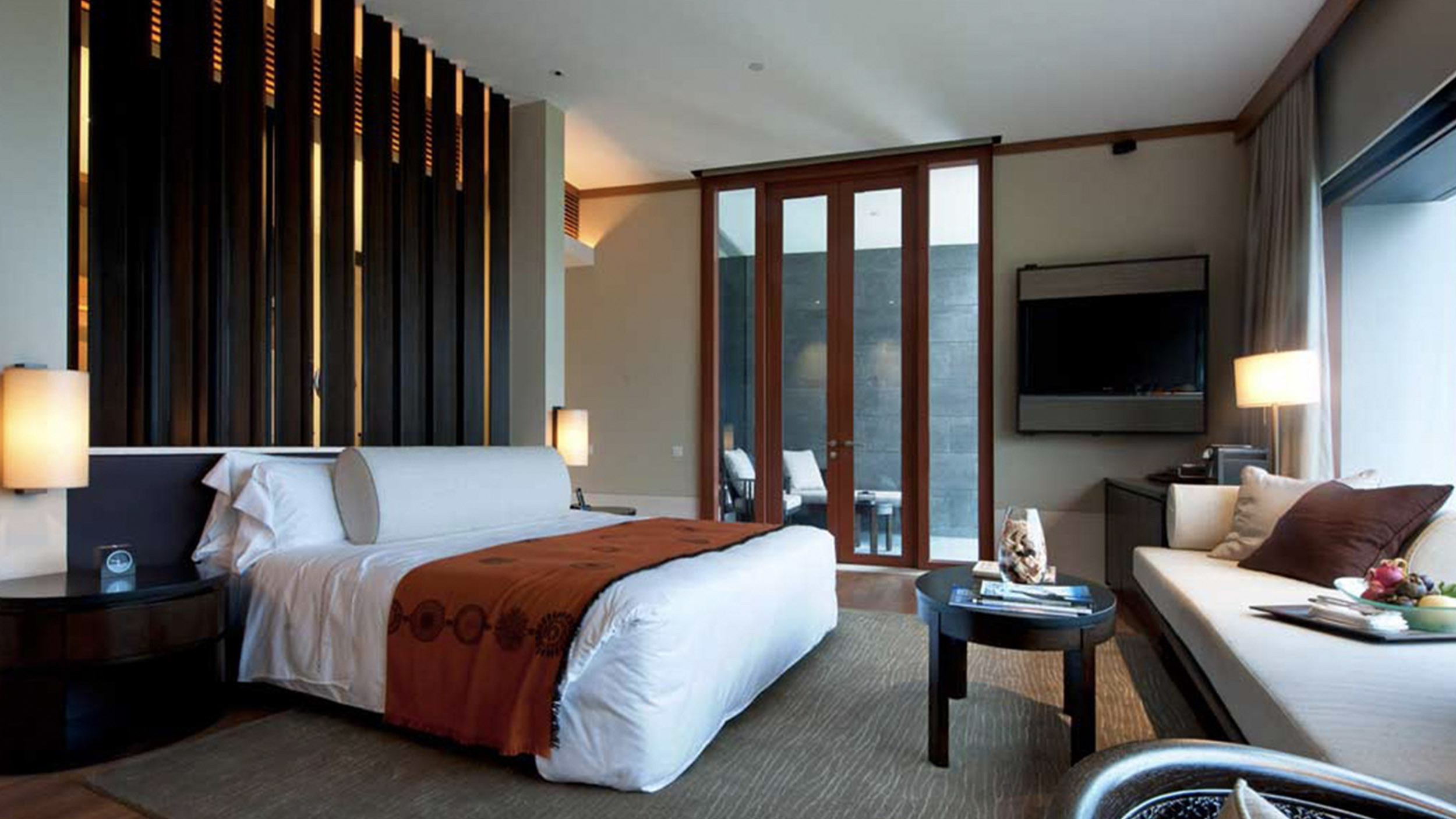 Bedroom interior design at the Capella hotel, Singapore