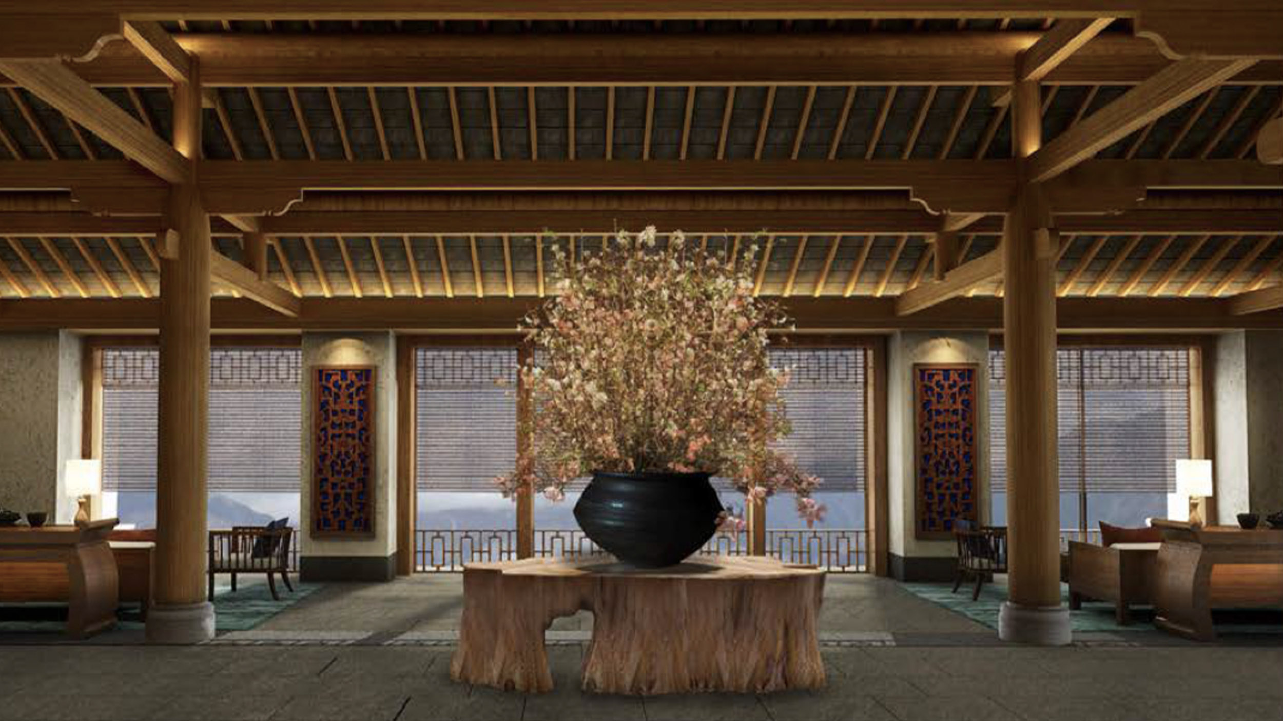 Lobby space design Ritz Carlton Jiuzhaigou