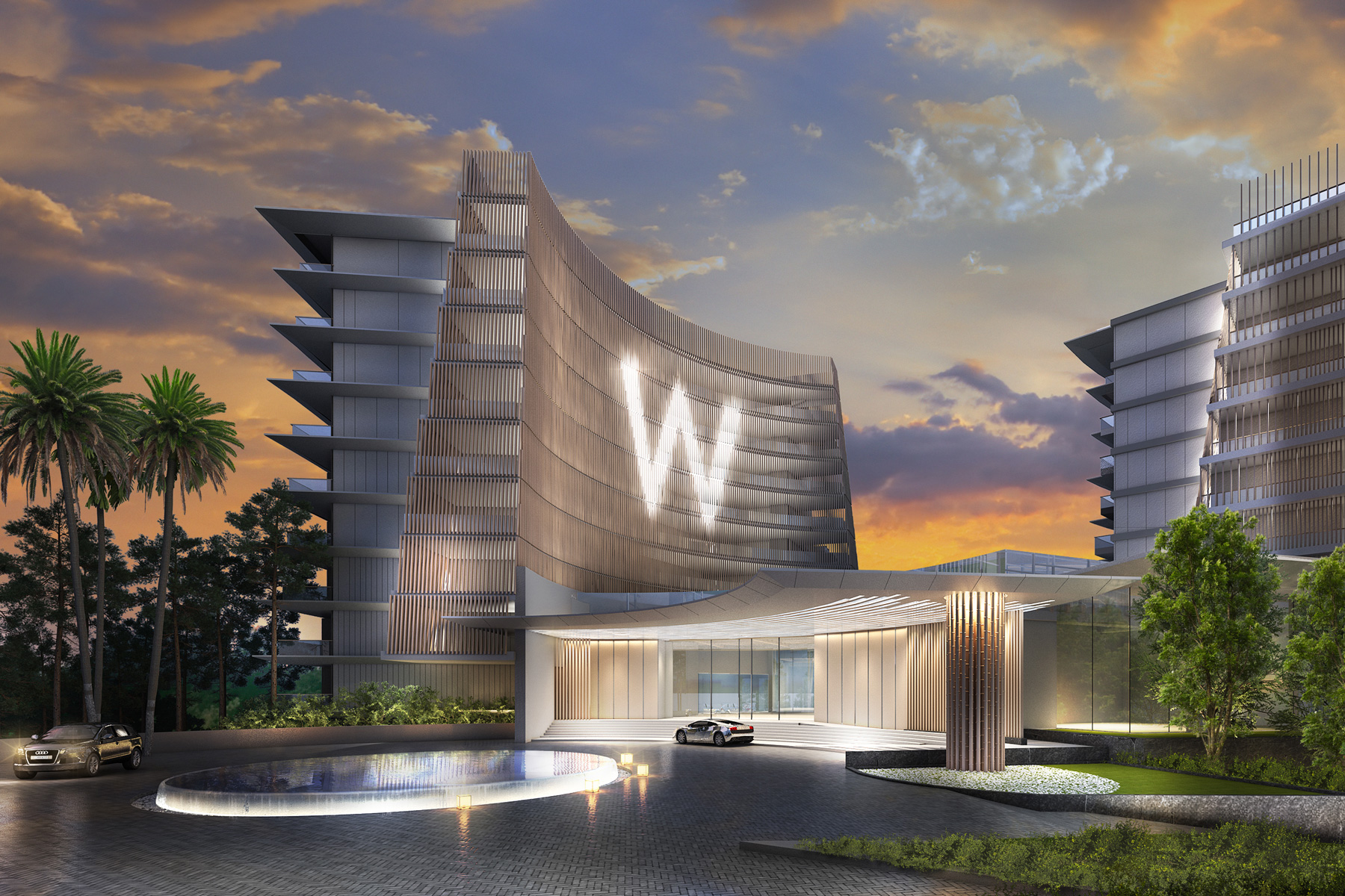luxury resort shenzhen building design at dusk